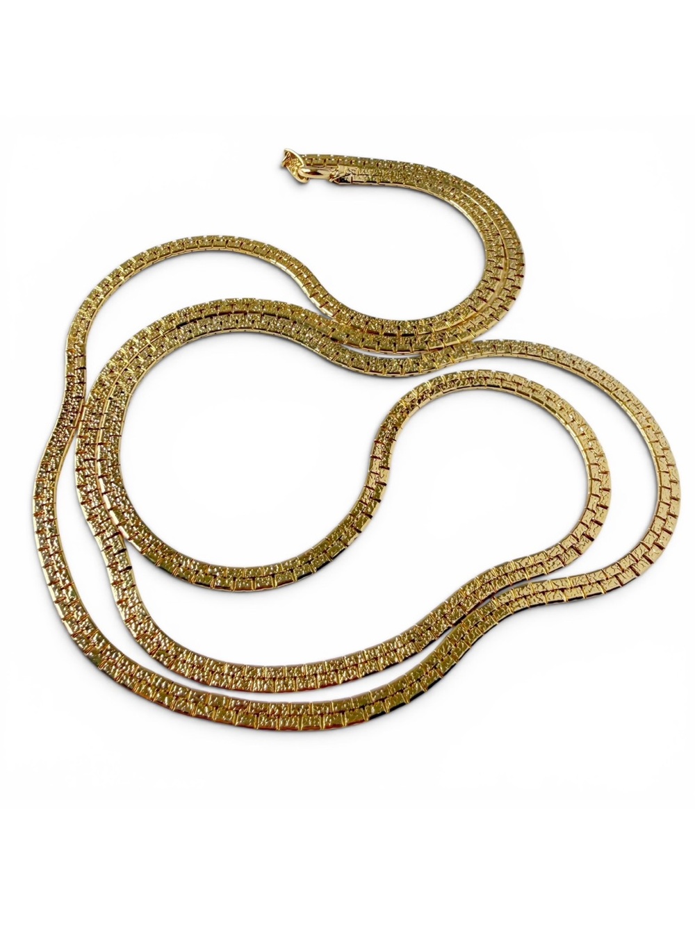 Vintage Trifari Nugget Textured Flat Chain Necklace 30” Goldtone